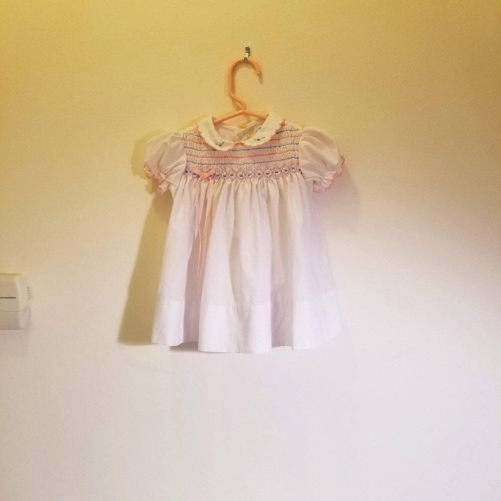 Vintage White Pin Tuck Collared Baby Dress